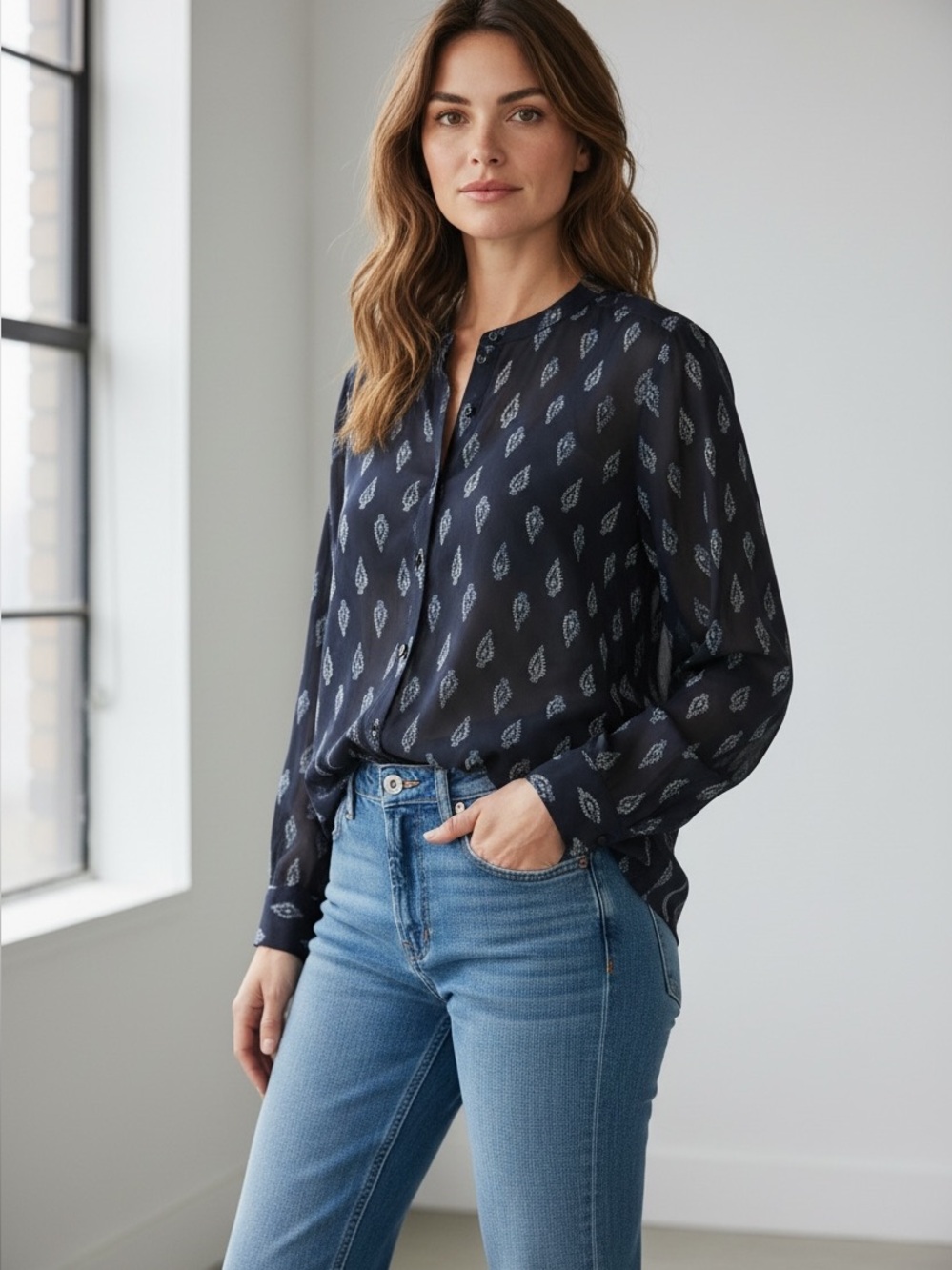 Lucky Brand Button Down Sheer Top